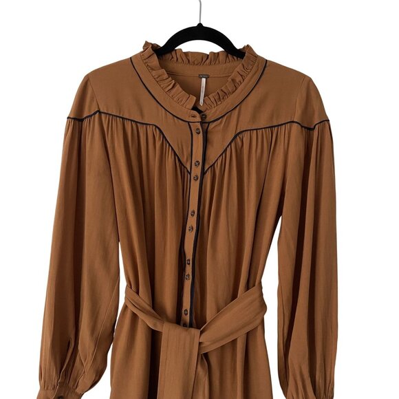 Free People XS Luck Of The Draw Western Dress Button-Down Ruffle Mini - Picture 5 of 11
